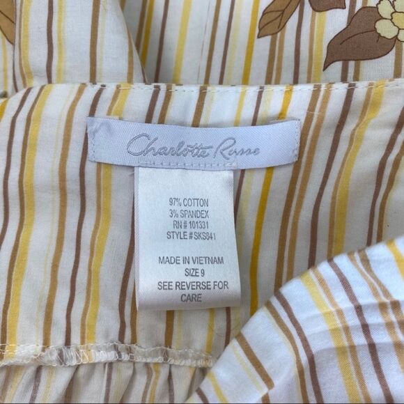 Striped Skirt - Yellow Brown White - Floral Detail - Picture 3 of 6